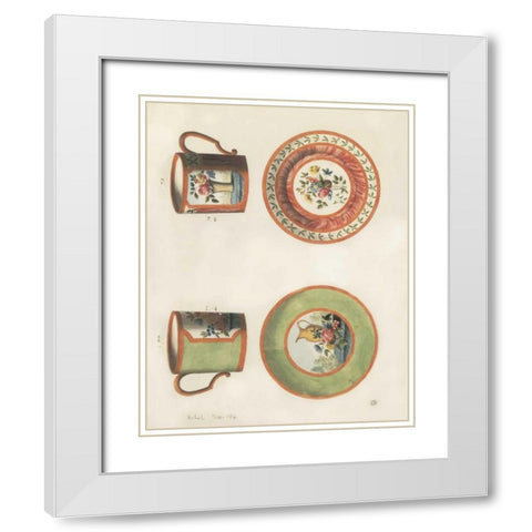 Cups and Saucers White Modern Wood Framed Art Print with Double Matting by PI Studio
