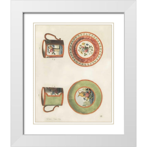Cups and Saucers White Modern Wood Framed Art Print with Double Matting by PI Studio