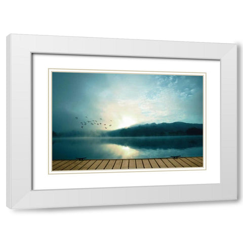 Waterside White Modern Wood Framed Art Print with Double Matting by PI Studio