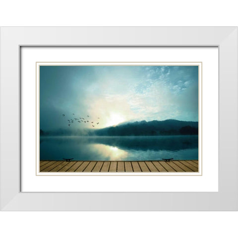 Waterside White Modern Wood Framed Art Print with Double Matting by PI Studio