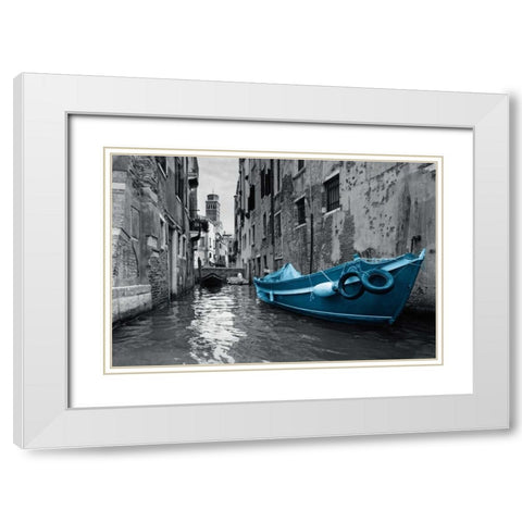 Barca Blue White Modern Wood Framed Art Print with Double Matting by PI Studio