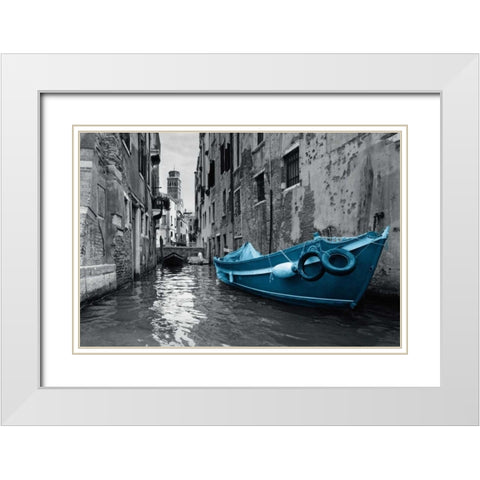 Barca Blue White Modern Wood Framed Art Print with Double Matting by PI Studio