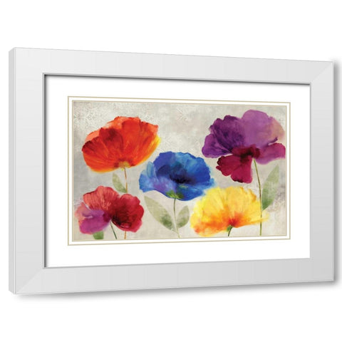 Jewel Florals White Modern Wood Framed Art Print with Double Matting by PI Studio