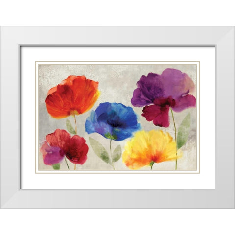Jewel Florals White Modern Wood Framed Art Print with Double Matting by PI Studio