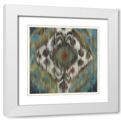 Peacock Ikat White Modern Wood Framed Art Print with Double Matting by PI Studio