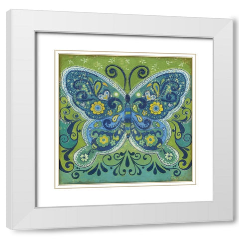Butterfly Mosaic White Modern Wood Framed Art Print with Double Matting by PI Studio