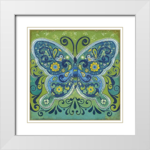 Butterfly Mosaic White Modern Wood Framed Art Print with Double Matting by PI Studio