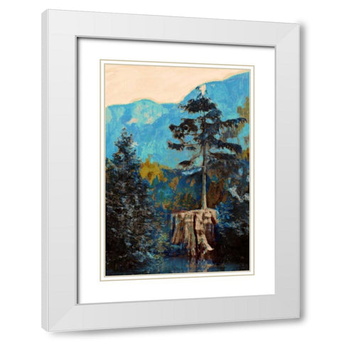 Pine on Blue White Modern Wood Framed Art Print with Double Matting by PI Studio