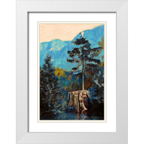 Pine on Blue White Modern Wood Framed Art Print with Double Matting by PI Studio