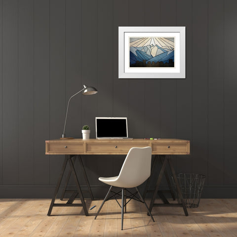 Geometric Mountain White Modern Wood Framed Art Print with Double Matting by PI Studio