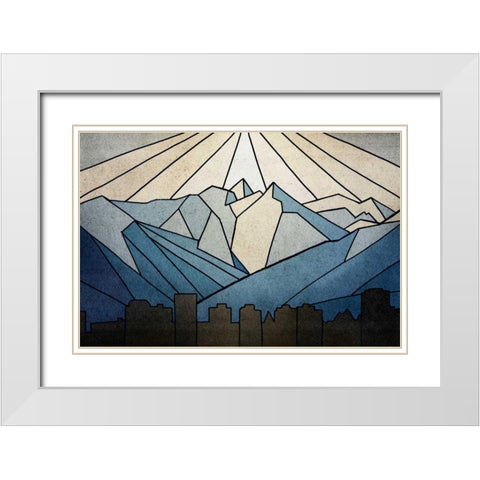 Geometric Mountain White Modern Wood Framed Art Print with Double Matting by PI Studio