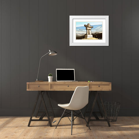 Graphic Inukshuk  White Modern Wood Framed Art Print with Double Matting by PI Studio