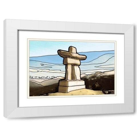 Graphic Inukshuk  White Modern Wood Framed Art Print with Double Matting by PI Studio