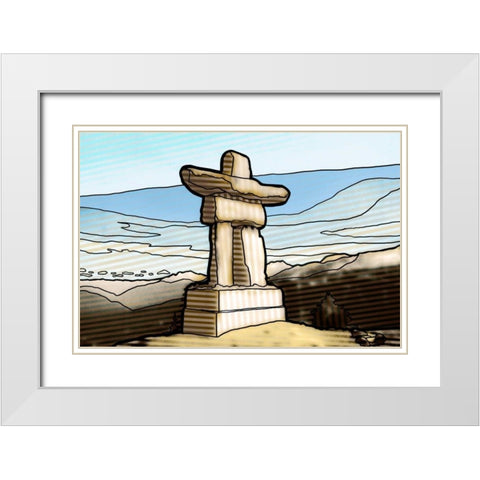 Graphic Inukshuk  White Modern Wood Framed Art Print with Double Matting by PI Studio