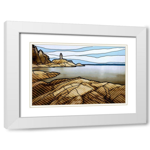 Graphic Lighthouse White Modern Wood Framed Art Print with Double Matting by PI Studio