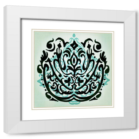 Ornamental Navy Pattern I White Modern Wood Framed Art Print with Double Matting by PI Studio