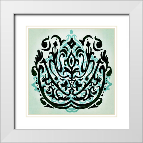 Ornamental Navy Pattern I White Modern Wood Framed Art Print with Double Matting by PI Studio