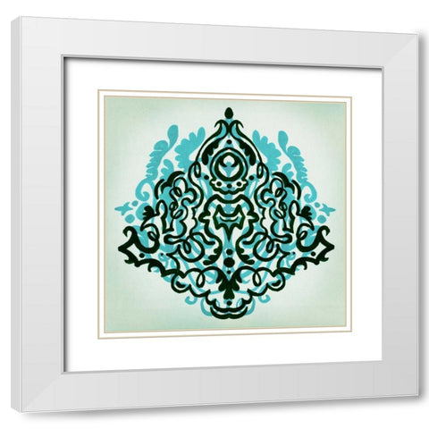 Ornamental Navy Pattern II White Modern Wood Framed Art Print with Double Matting by PI Studio