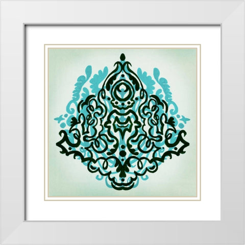 Ornamental Navy Pattern II White Modern Wood Framed Art Print with Double Matting by PI Studio