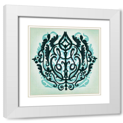 Ornamental Navy Pattern II White Modern Wood Framed Art Print with Double Matting by PI Studio