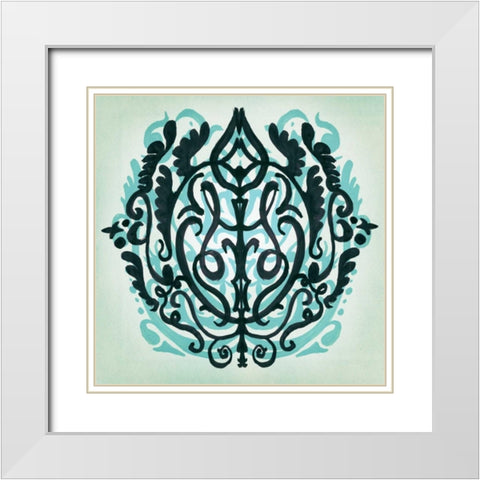 Ornamental Navy Pattern II White Modern Wood Framed Art Print with Double Matting by PI Studio