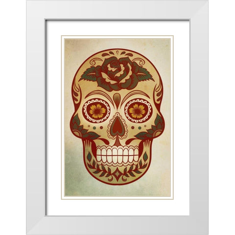 Day of the Dead Skull I White Modern Wood Framed Art Print with Double Matting by PI Studio