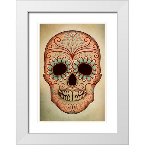 Day of the Dead Skull II White Modern Wood Framed Art Print with Double Matting by PI Studio