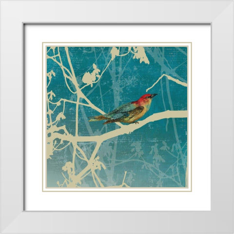 Blue Bird I White Modern Wood Framed Art Print with Double Matting by PI Studio