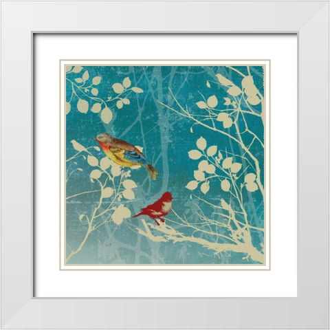 Blue Bird II White Modern Wood Framed Art Print with Double Matting by PI Studio