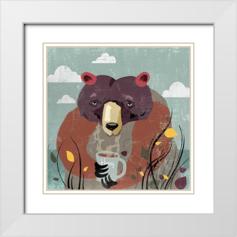 Honey bear White Modern Wood Framed Art Print with Double Matting by PI Studio