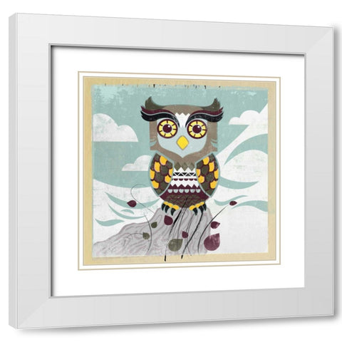 Wise Owl White Modern Wood Framed Art Print with Double Matting by PI Studio