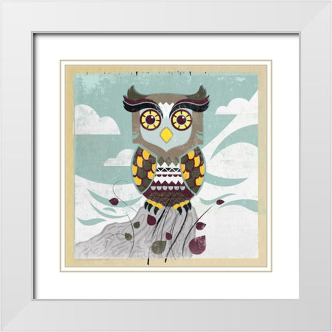 Wise Owl White Modern Wood Framed Art Print with Double Matting by PI Studio
