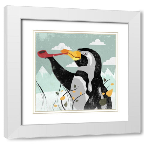 Penguin Stroll White Modern Wood Framed Art Print with Double Matting by PI Studio
