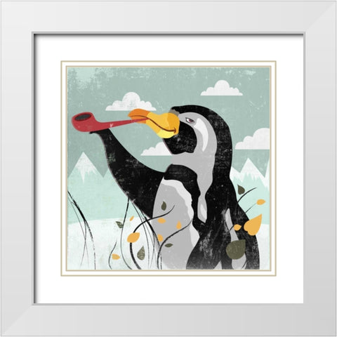 Penguin Stroll White Modern Wood Framed Art Print with Double Matting by PI Studio