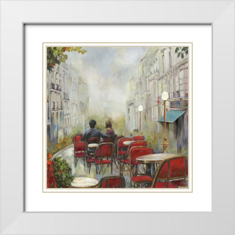 Parist Cafe White Modern Wood Framed Art Print with Double Matting by PI Studio