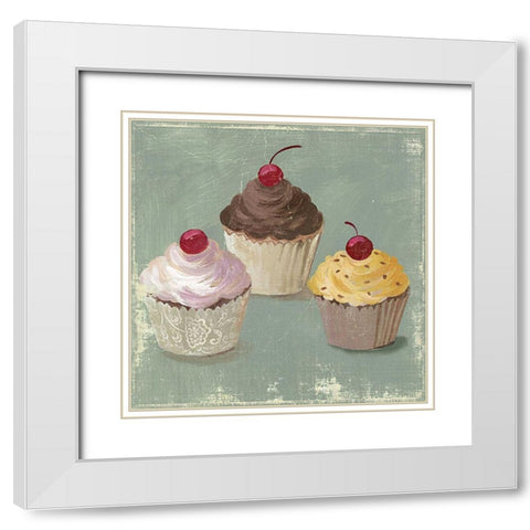 Cupcakes White Modern Wood Framed Art Print with Double Matting by PI Studio