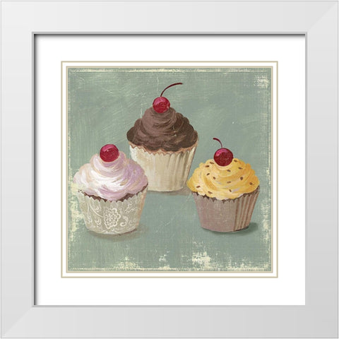 Cupcakes White Modern Wood Framed Art Print with Double Matting by PI Studio