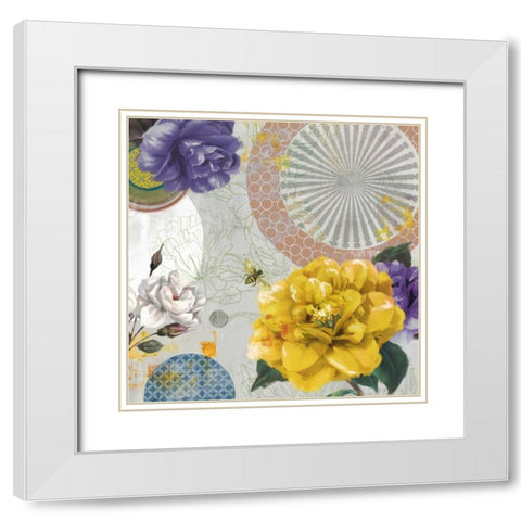 Botannical Collage White Modern Wood Framed Art Print with Double Matting by PI Studio