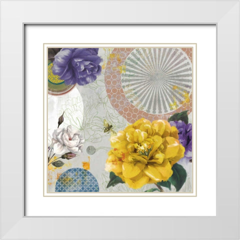 Botannical Collage White Modern Wood Framed Art Print with Double Matting by PI Studio
