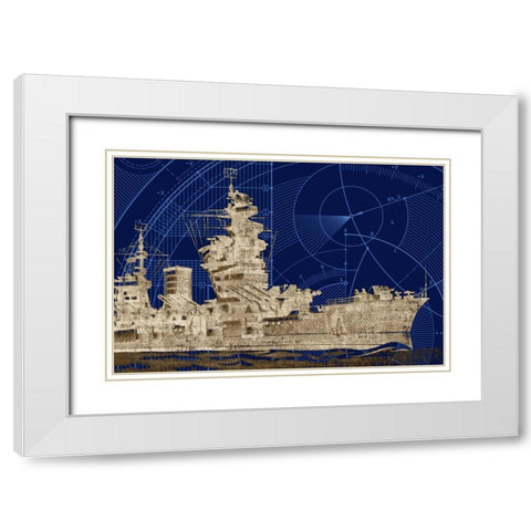 Blueprint Submarine I White Modern Wood Framed Art Print with Double Matting by PI Studio