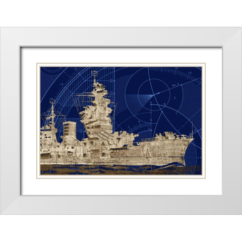 Blueprint Submarine I White Modern Wood Framed Art Print with Double Matting by PI Studio