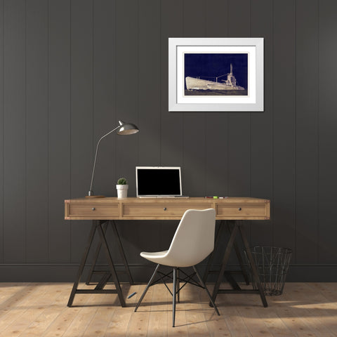 Blueprint Submarine II White Modern Wood Framed Art Print with Double Matting by PI Studio