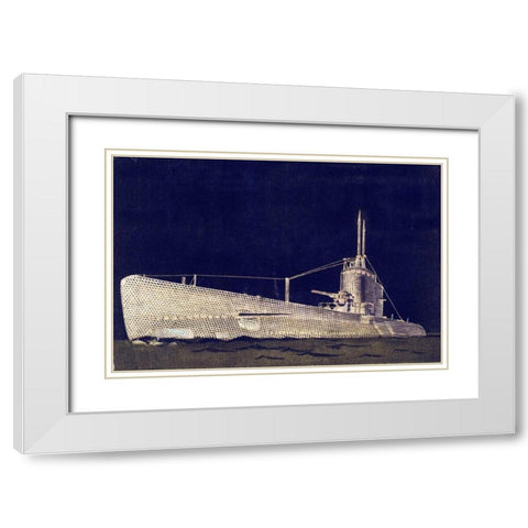 Blueprint Submarine II White Modern Wood Framed Art Print with Double Matting by PI Studio