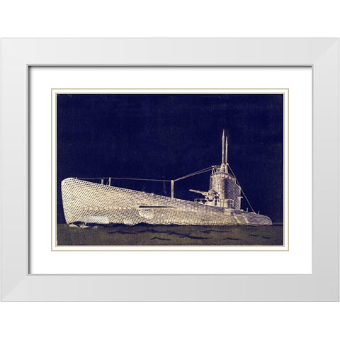 Blueprint Submarine II White Modern Wood Framed Art Print with Double Matting by PI Studio