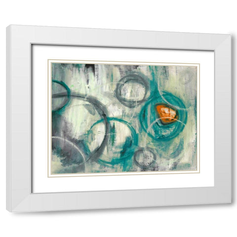 Auspicious Teal White Modern Wood Framed Art Print with Double Matting by PI Studio