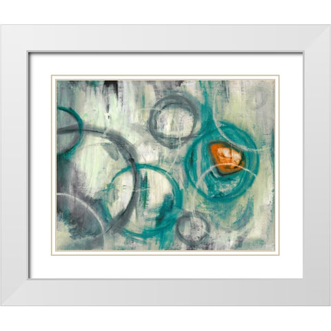 Auspicious Teal White Modern Wood Framed Art Print with Double Matting by PI Studio