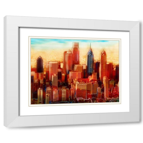 Philadelphia Skyline White Modern Wood Framed Art Print with Double Matting by PI Studio