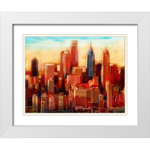 Philadelphia Skyline White Modern Wood Framed Art Print with Double Matting by PI Studio