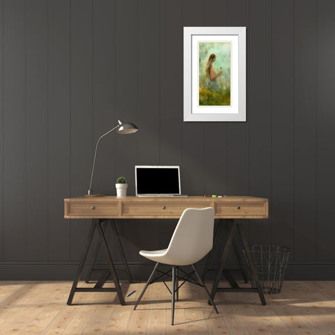 Nymph Kiss I White Modern Wood Framed Art Print with Double Matting by PI Studio