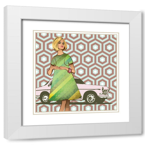 Girl With Car White Modern Wood Framed Art Print with Double Matting by Pazzio, Sammy
